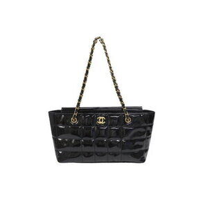 CHANEL Chocobar Tote Bag Shoulder Vernis Patent Coco Mark Black